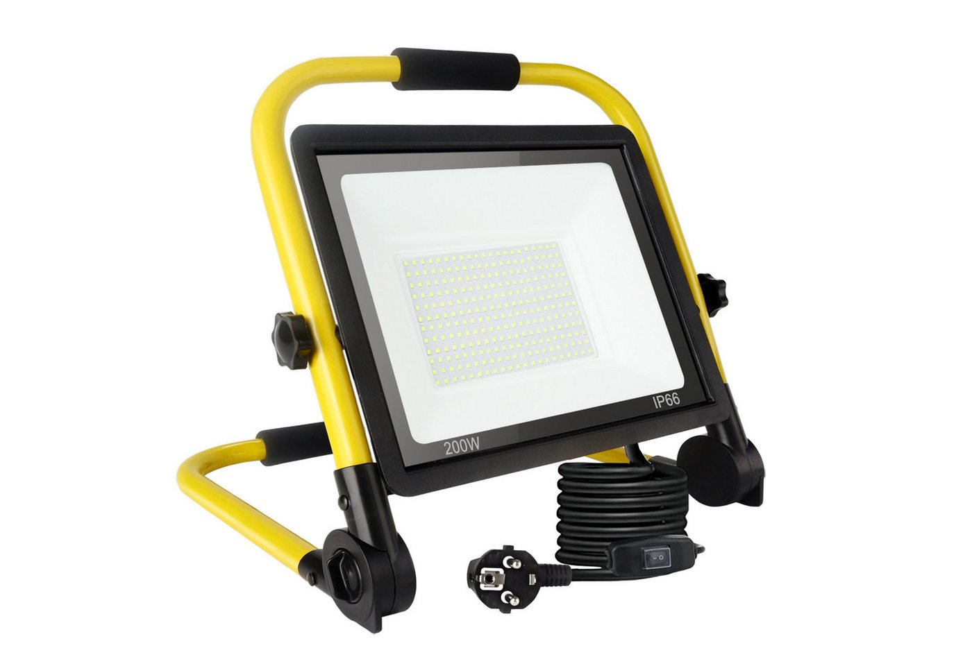 POPOLIC LED Baustrahler Tragbare Baustellenleuchte mit Aluminium-Gehäuse, 200W, IP66 wasserdicht, Baustellenbeleuchtung mit 3,5 m Kabel und EU-Stecker für Werkstatt und Garage, 200-W-LED-Baustellenstrahler, 21600 lm Arbeitsscheinwerfer Bild 2