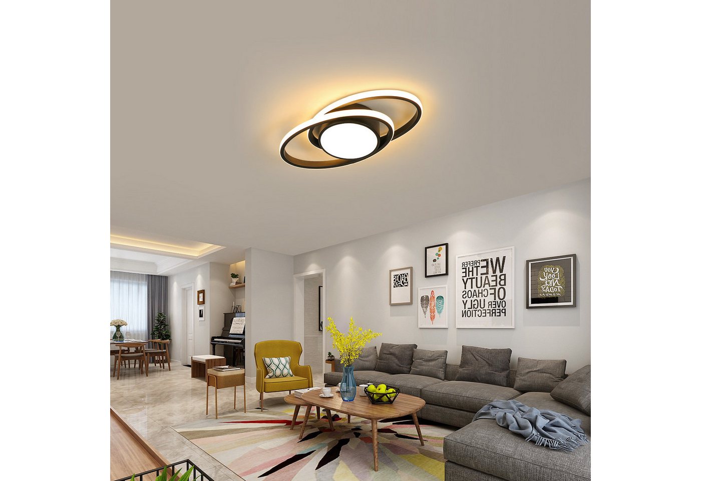 Riserva LED Deckenleuchte LED Deckenleuchte Oval Schwarz 39W Warmweiß 3000K Modern 220V Bild 4