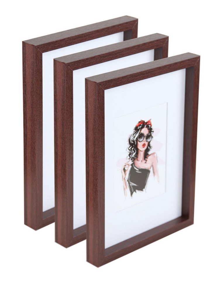 IDEAL TREND Bilderrahmen 3er 5er Set Holz Bilderrahmen Bilder Foto Rahmen Fotorahmen Wanddeko C, für 3 Bilder (3 St), MDF Bilderrahmen mit Passepartout und Klarglas Bild 2