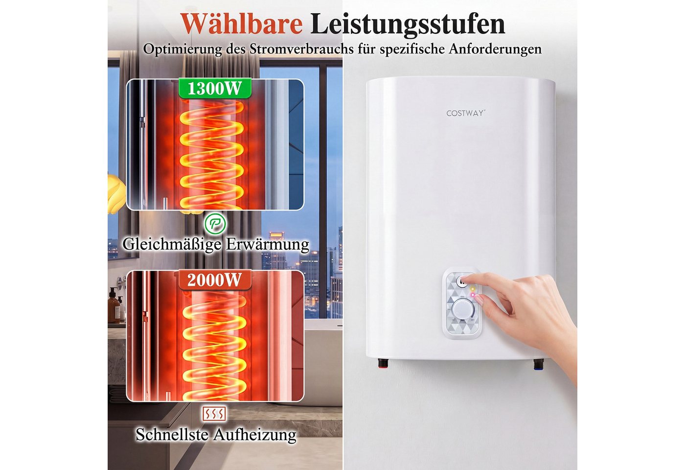 COSTWAY Wandspeicher, (max. 75°C), Warmwasserspeicher 25L mit Doppelbehälter Bild 3