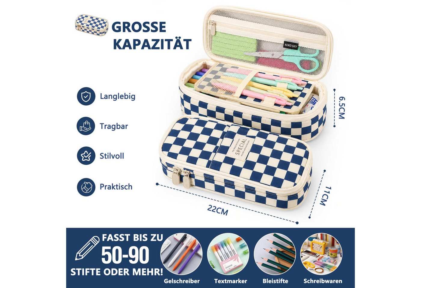 nsihing Federmäppchen ästhetisches Federmäppchen mit großem Fassungsvermögen und, robustem Reißverschluss, Schreibwarenetui für Damen und Herren Bild 3