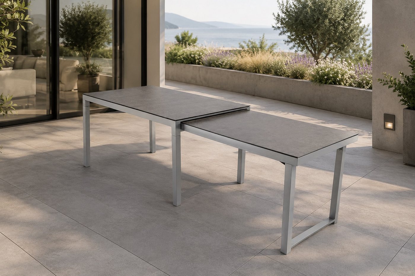 Gardissimo Gartentisch "Faro Silber", 160/260 x 90 cm mit Keramik Tischplatte (Spar-Set, 1 Tisch), ausziehbar, Keramikplatte, wetterfest Bild 2