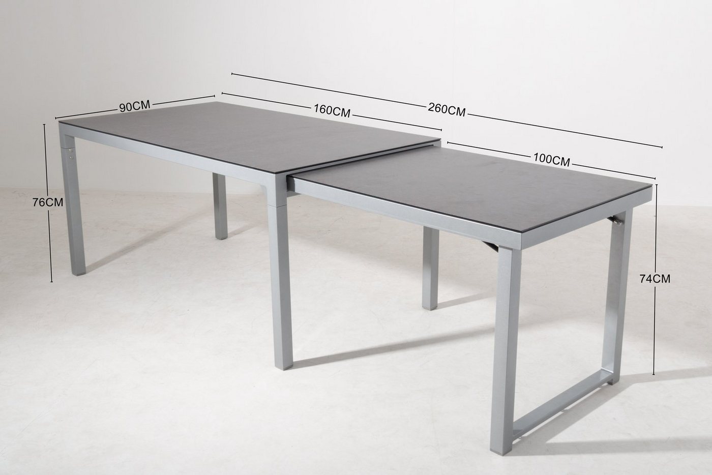 Gardissimo Gartentisch "Faro Silber", 160/260 x 90 cm mit Keramik Tischplatte (Spar-Set, 1 Tisch), ausziehbar, Keramikplatte, wetterfest Bild 4