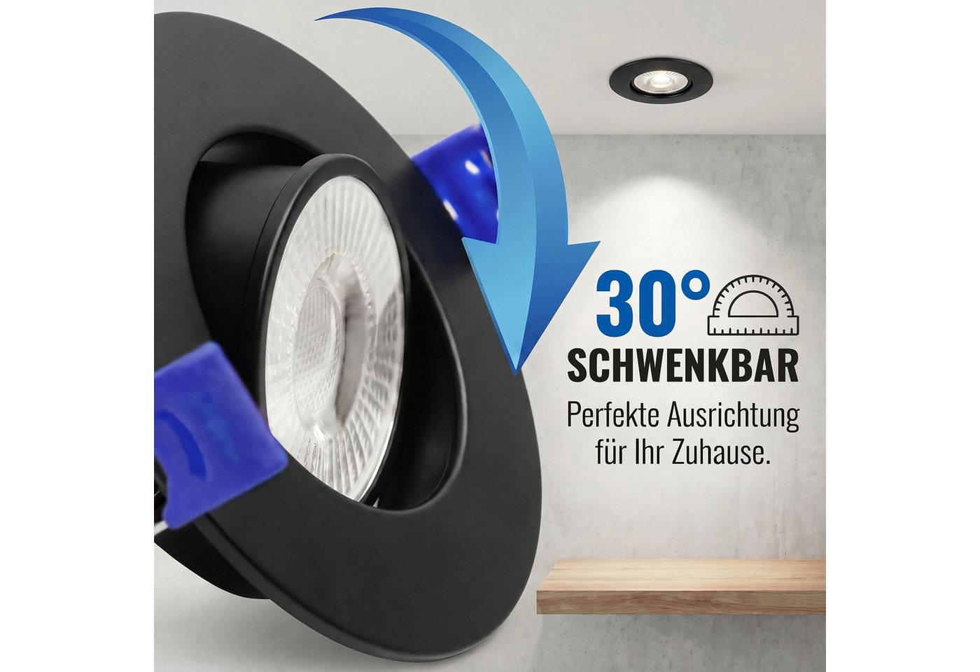 Maxkomfort LED Einbaustrahler 3/6/12er Set - schwenkbar & Ultraflach, Neutralweiß 4000K, LED fest integriert, Deckenspots Schwarz/Weiß/Silber - Einbauspots IP20 Ø90mm Bild 3
