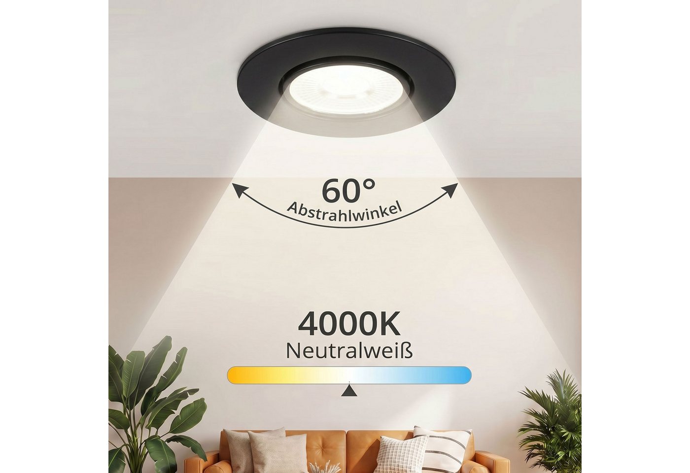 Maxkomfort LED Einbaustrahler 3/6/12er Set - schwenkbar & Ultraflach, Neutralweiß 4000K, LED fest integriert, Deckenspots Schwarz/Weiß/Silber - Einbauspots IP20 Ø90mm Bild 5