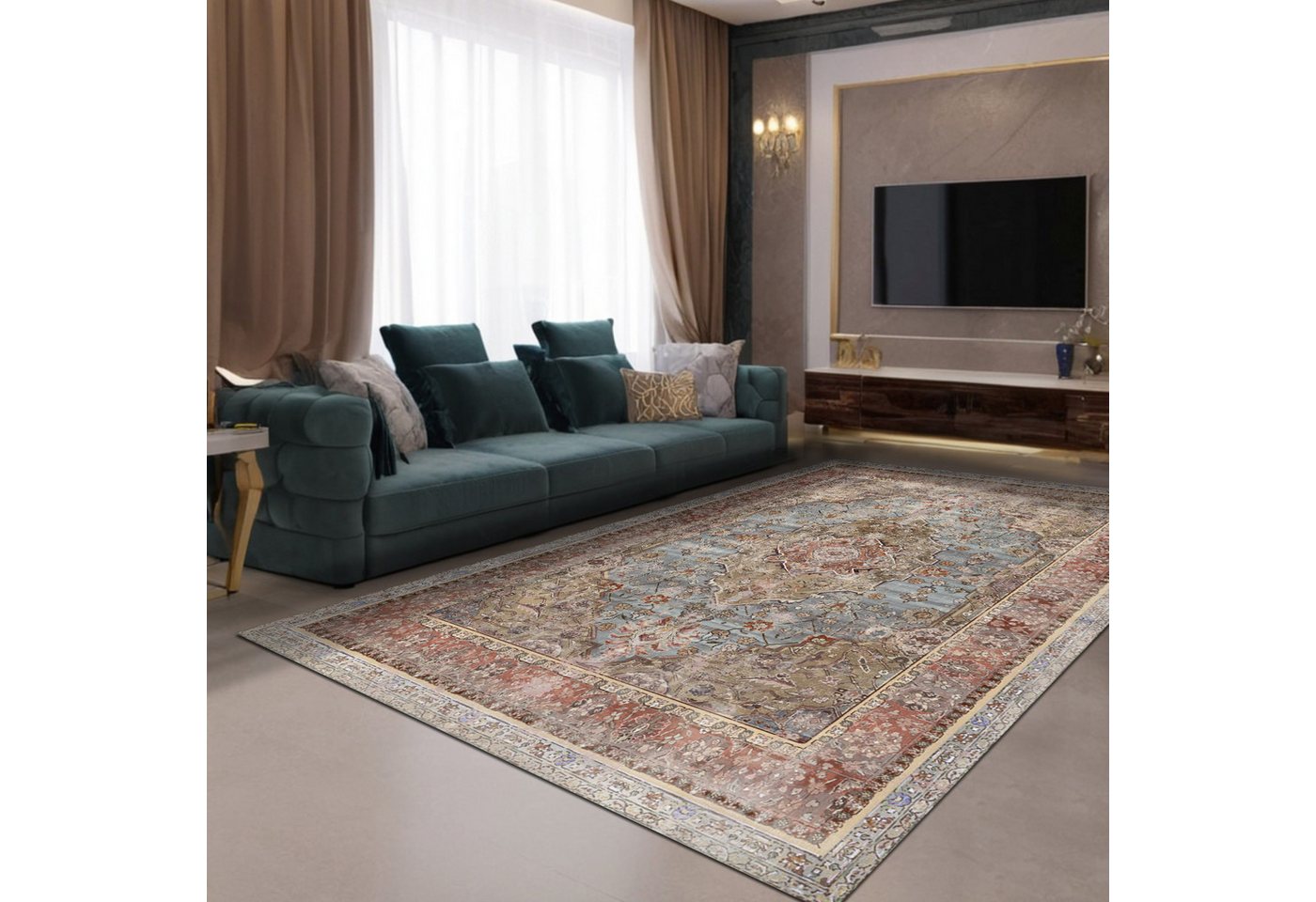 Bamyum Teppich Avlin Teppich mit Chenille-Druck, Waschbarer, Antibakteriell Teppich