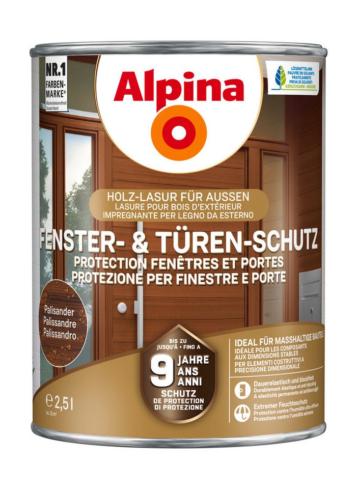 Alpina Lasur Fenster- und Türen-Schutz 2,5 Liter seidenmatt Bild 3