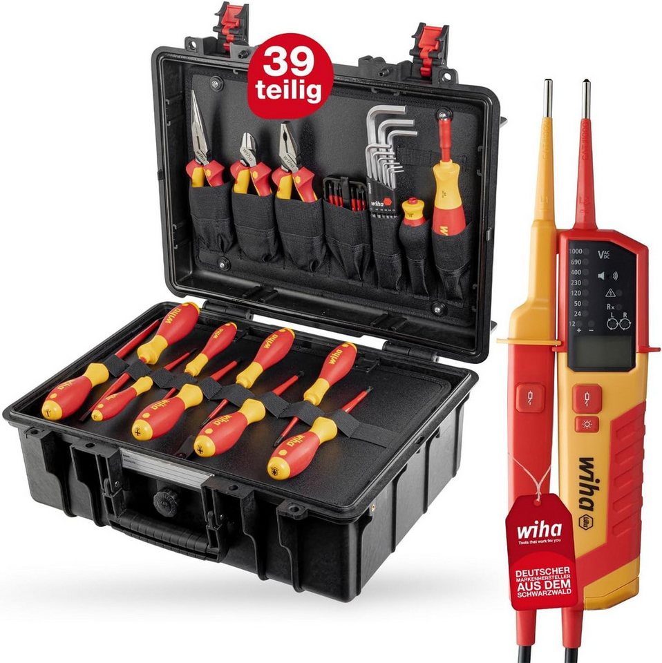 Wiha Werkzeugkoffer Lehrlingskoffer (45742), inkl. Spannungsprüfer, für Elektro-Installation 39-teilig VDE