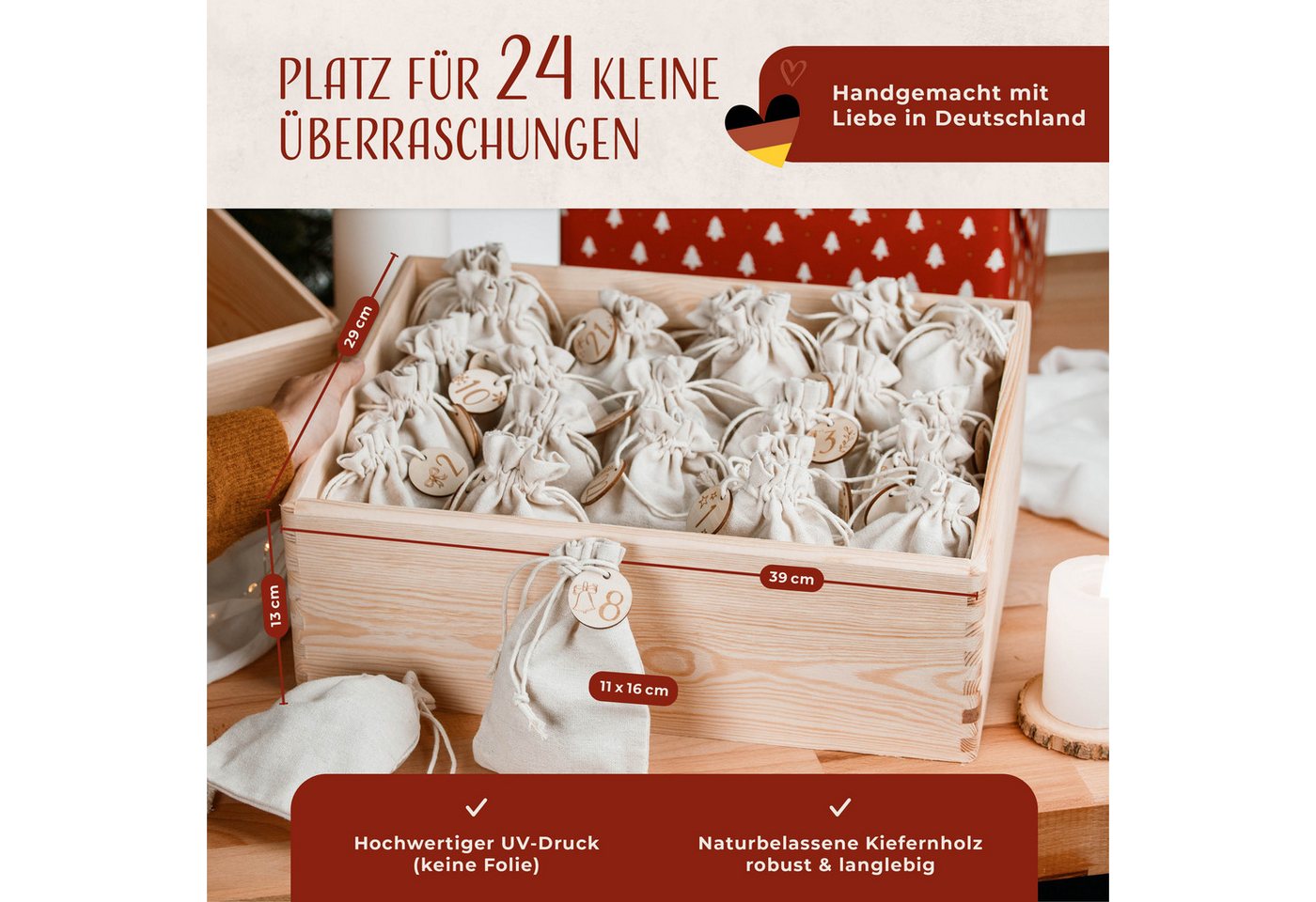 Amari befüllbarer Adventskalender AMARI ® Adventskalender zum Befüllen - Wandkalender mit 24 Fächern Bild 2