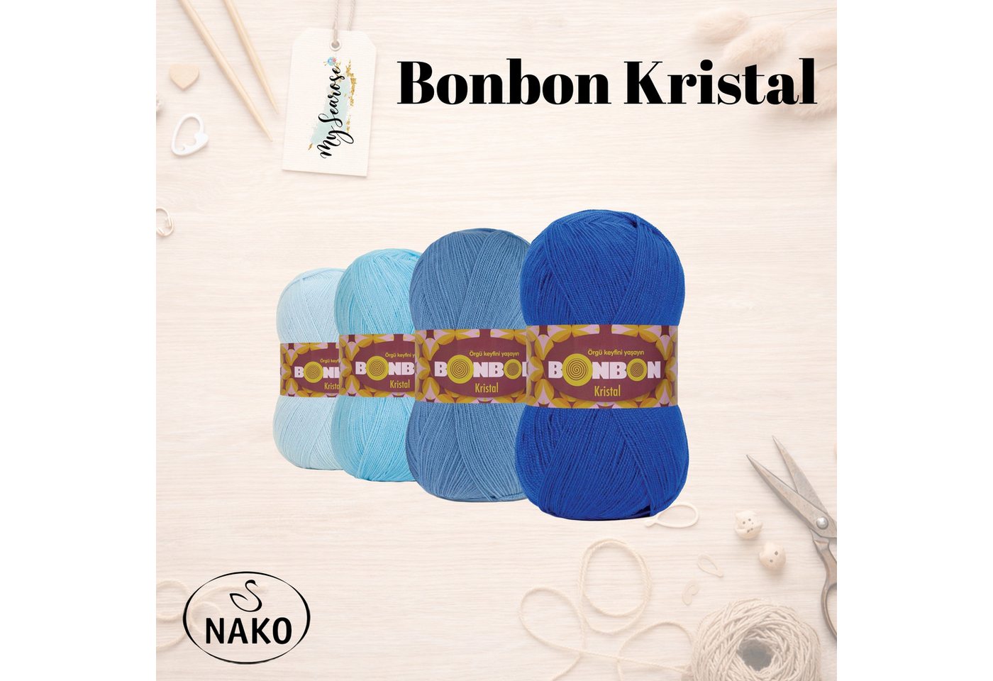NAKO 5 x NAKO Bonbon Kristal Häkelwolle, 475 m, Strickgarn,Häkelgarn,Feines Garn