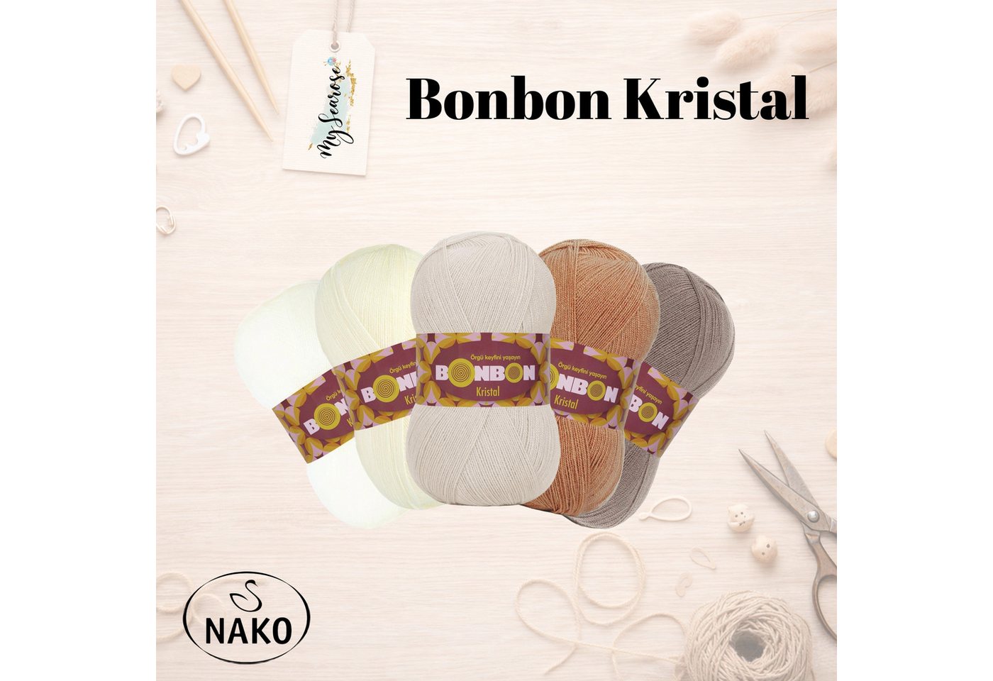 NAKO 5 x NAKO Bonbon Kristal Häkelwolle, 475 m, Strickgarn,Häkelgarn,Feines Garn Bild 2