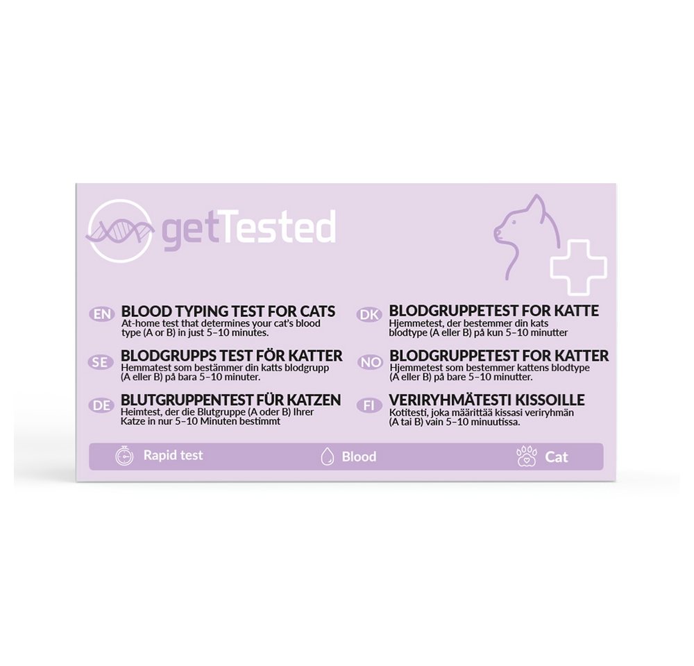 GetTested International AB Unverträglichkeitstest Blutgruppen-Test Katze, 1 Messparameter, Testkit, 1-tlg., Blutgruppentest für Katzen, Blutgruppenbestimmung A/B/AB bei Katzen