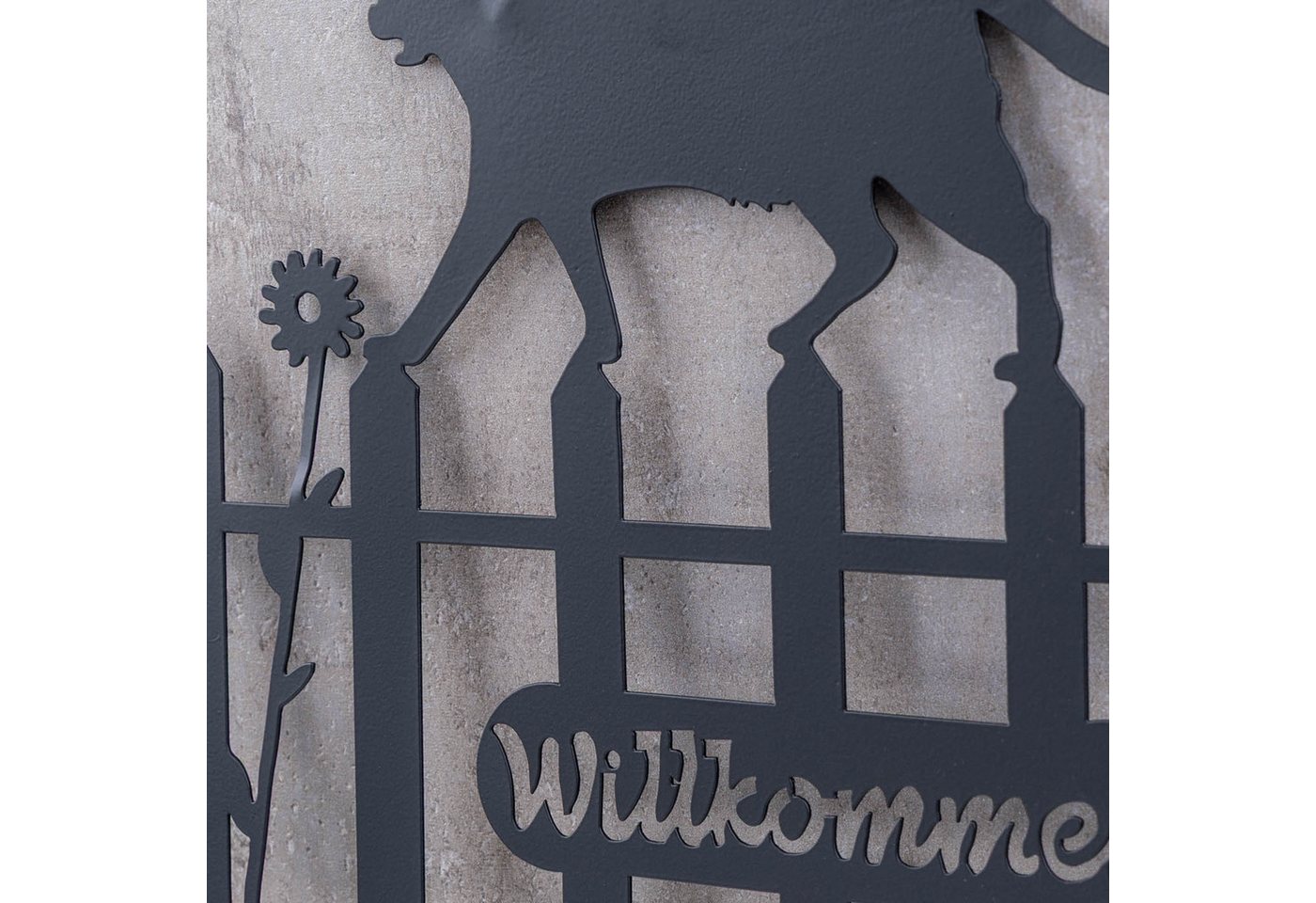 Levandeo® Gartenstecker Gartenstecker Metall Katze 37x40cm Garten Zaun Schwarz Willkommen Gart Bild 2