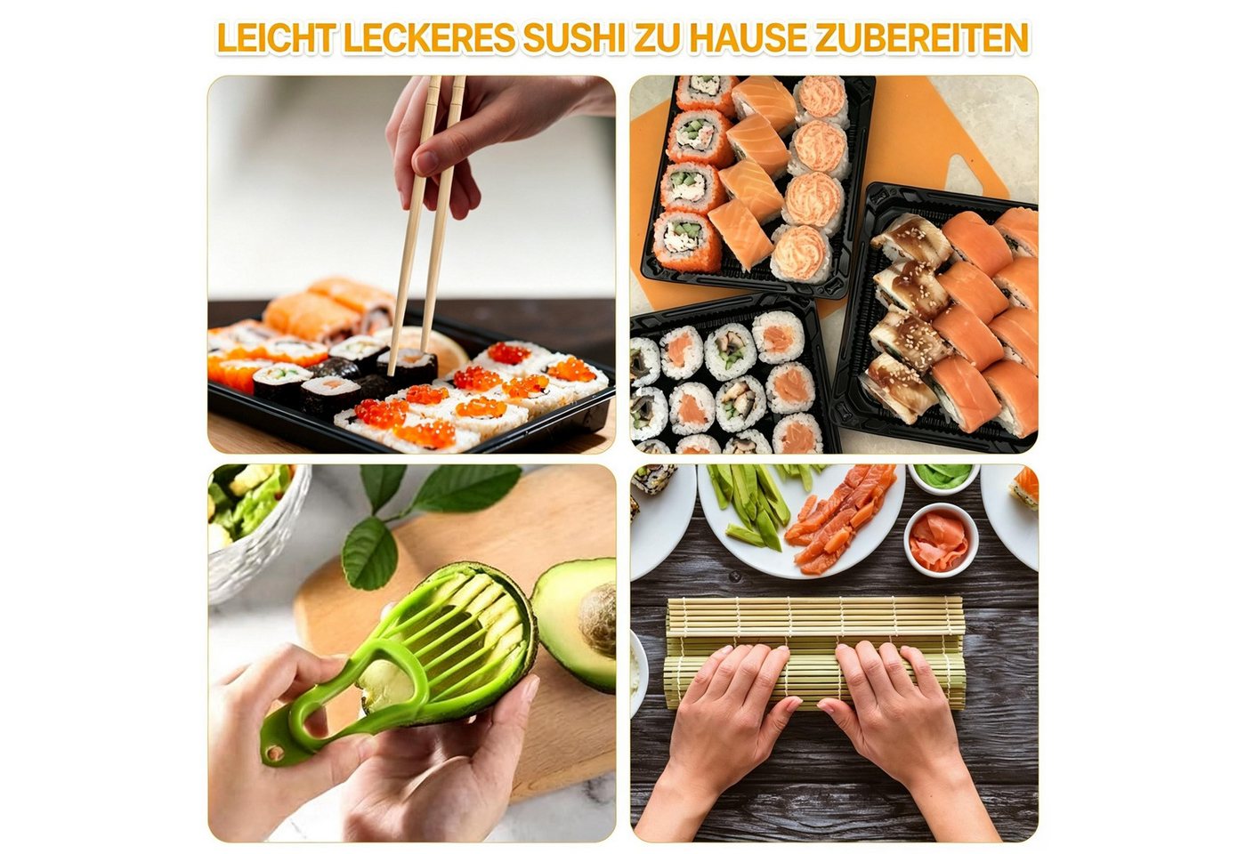 Kityhome Sushi-Roller Sushi-Set für Anfänger 20-teilig – komplett mit Zubehör, (Set 20-tlg), Inkl. Sushi-Bazooka, Messer & Bambusmatten,DIY Sushi-Set, Bild 3