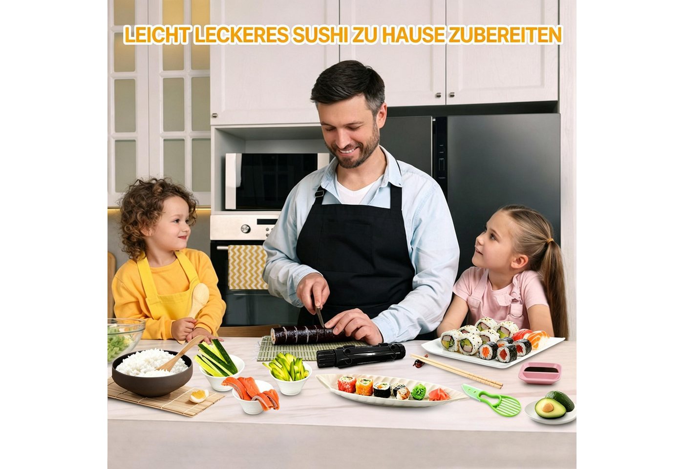Kityhome Sushi-Roller Sushi-Set für Anfänger 20-teilig – komplett mit Zubehör, (Set 20-tlg), Inkl. Sushi-Bazooka, Messer & Bambusmatten,DIY Sushi-Set, Bild 4