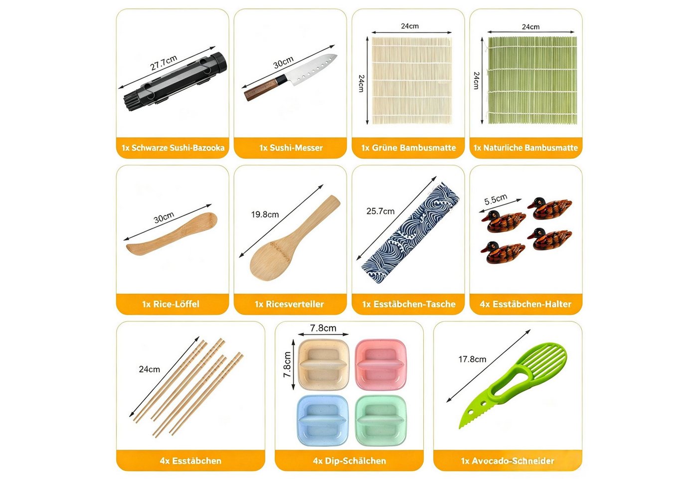 Kityhome Sushi-Roller Sushi-Set für Anfänger 20-teilig – komplett mit Zubehör, (Set 20-tlg), Inkl. Sushi-Bazooka, Messer & Bambusmatten,DIY Sushi-Set, Bild 5