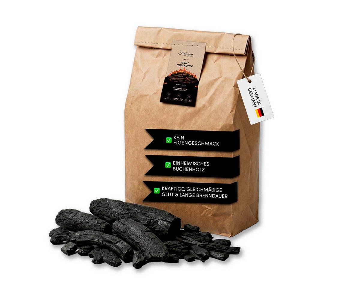 Hoffmann Germany Grillkohle Hoffmann Premium Buchenholz grobstückig Cfix 86 % Made in Germany, 3 kg, Cfix 86 %, Körnung 10–50 mm, Buche, Made in Germany Bild 2