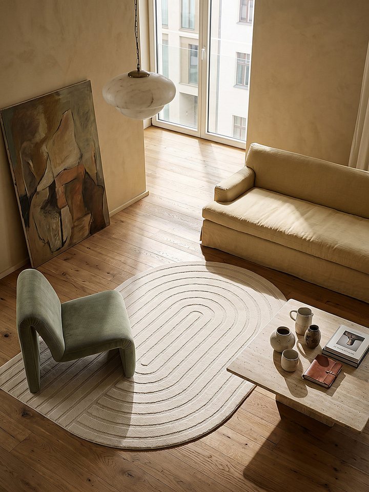 KADIMA DESIGN Teppich CETINA Kurzflorteppich Creme 160x230 Geometrisch Polypropylen, Oval, Höhe: 15 mm, Saugroboter-geeignet, Strapazierfähig, Pflegeleicht, Farbecht