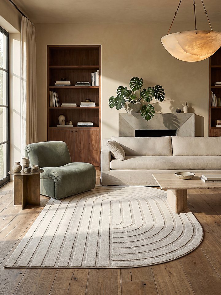 KADIMA DESIGN Teppich CETINA Kurzflorteppich Creme 160x230 Geometrisch Polypropylen, Oval, Höhe: 15 mm, Saugroboter-geeignet, Strapazierfähig, Pflegeleicht, Farbecht Bild 3