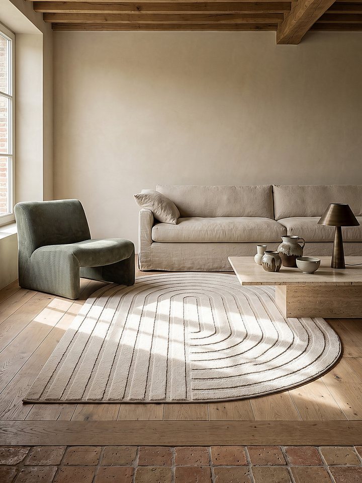 KADIMA DESIGN Teppich CETINA Kurzflorteppich Creme 160x230 Geometrisch Polypropylen, Oval, Höhe: 15 mm, Saugroboter-geeignet, Strapazierfähig, Pflegeleicht, Farbecht Bild 4