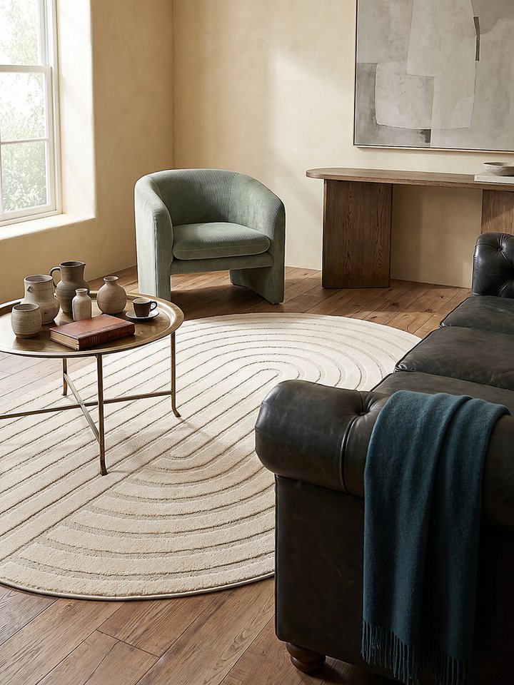 KADIMA DESIGN Teppich CETINA Kurzflorteppich Creme 160x230 Geometrisch Polypropylen, Oval, Höhe: 15 mm, Saugroboter-geeignet, Strapazierfähig, Pflegeleicht, Farbecht Bild 5