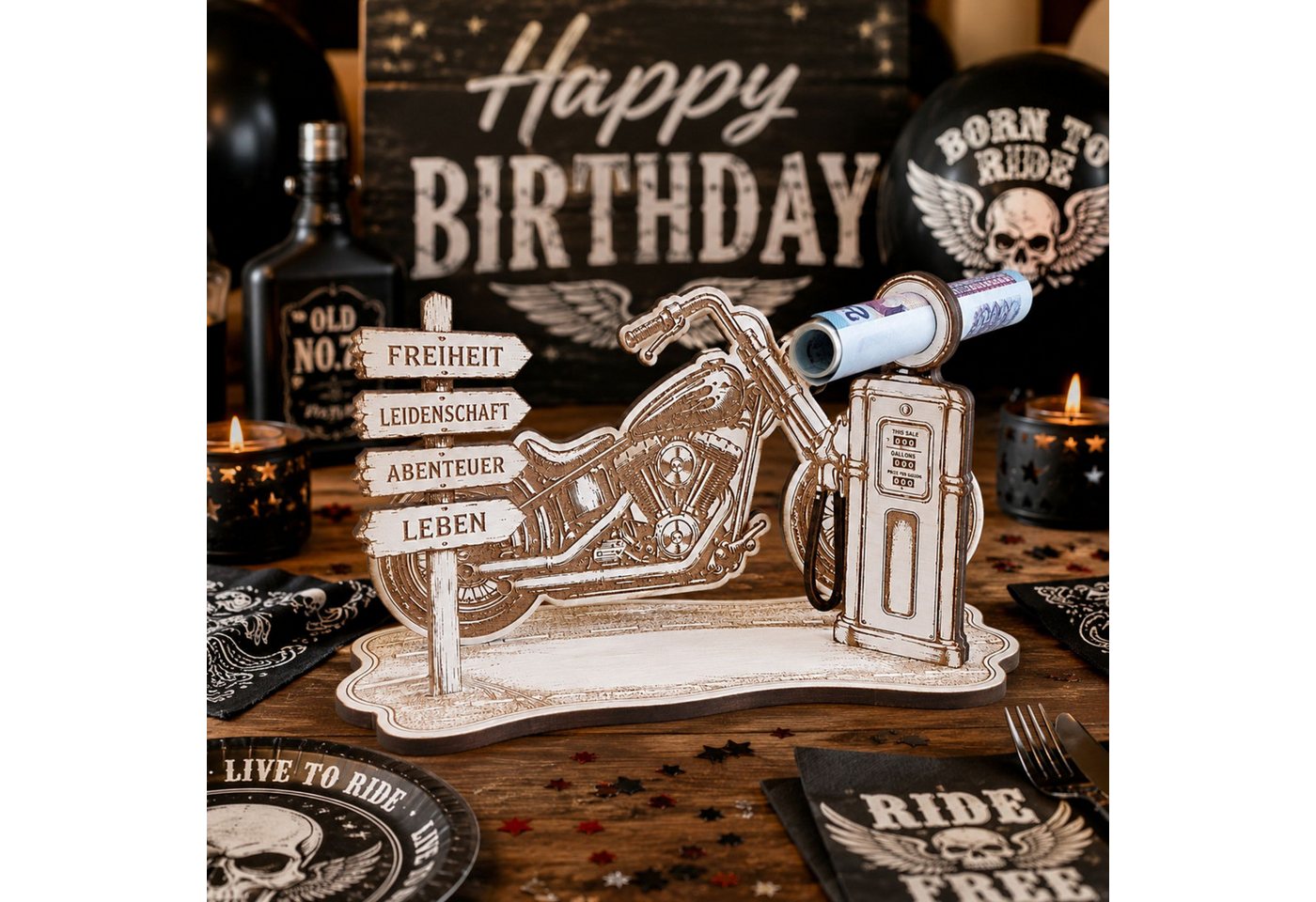 Dekolando Geschenkkarte Geldgeschenk Motorrad Biker Geschenk Tankgutschein 15 x 7,5 cm Bild 5
