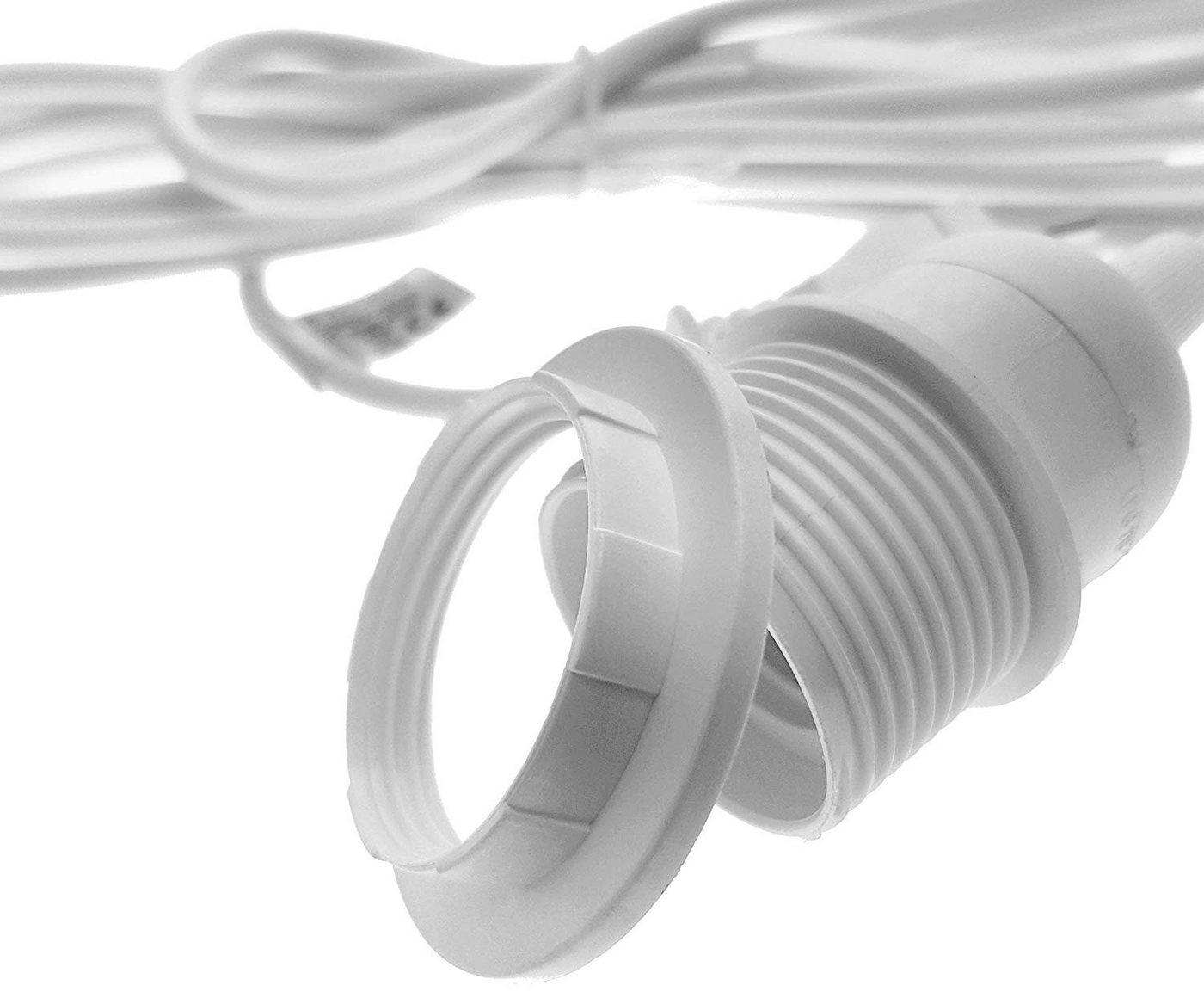 TRANGO Pendelleuchte, 1011-500W Lampenfassung mit ON/OFF Schalter - E27 Fassung weiß mit 5m Netzkabel I Schraubring I Schalter, Lampenaufhängung, Pendelleuchte, Hängeleuchte Bild 4