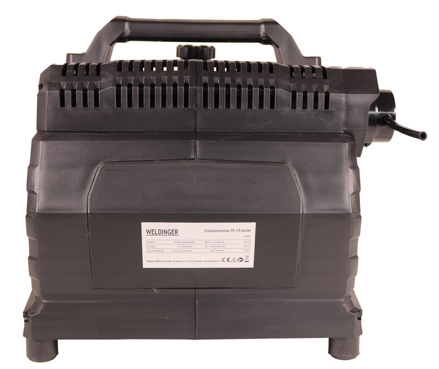 WELDINGER Kompressor FK 135 pocket Flüsterkompressor 135 l Luftabgabe 8bar 6l Kessel 1100W, 1100 W, max. 8,00 bar Bild 5
