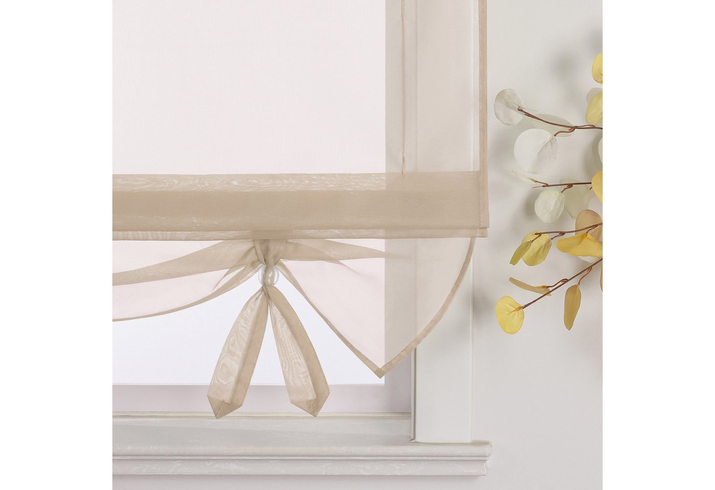 Joyswahl Raffrollo mit Bändern, luftiges Fensterrollo, in vielen Farben zur Auswahl, mit Schlaufen, Bändchen am Saum, Uni Vorhänge Modern Voile, Küche Bild 4