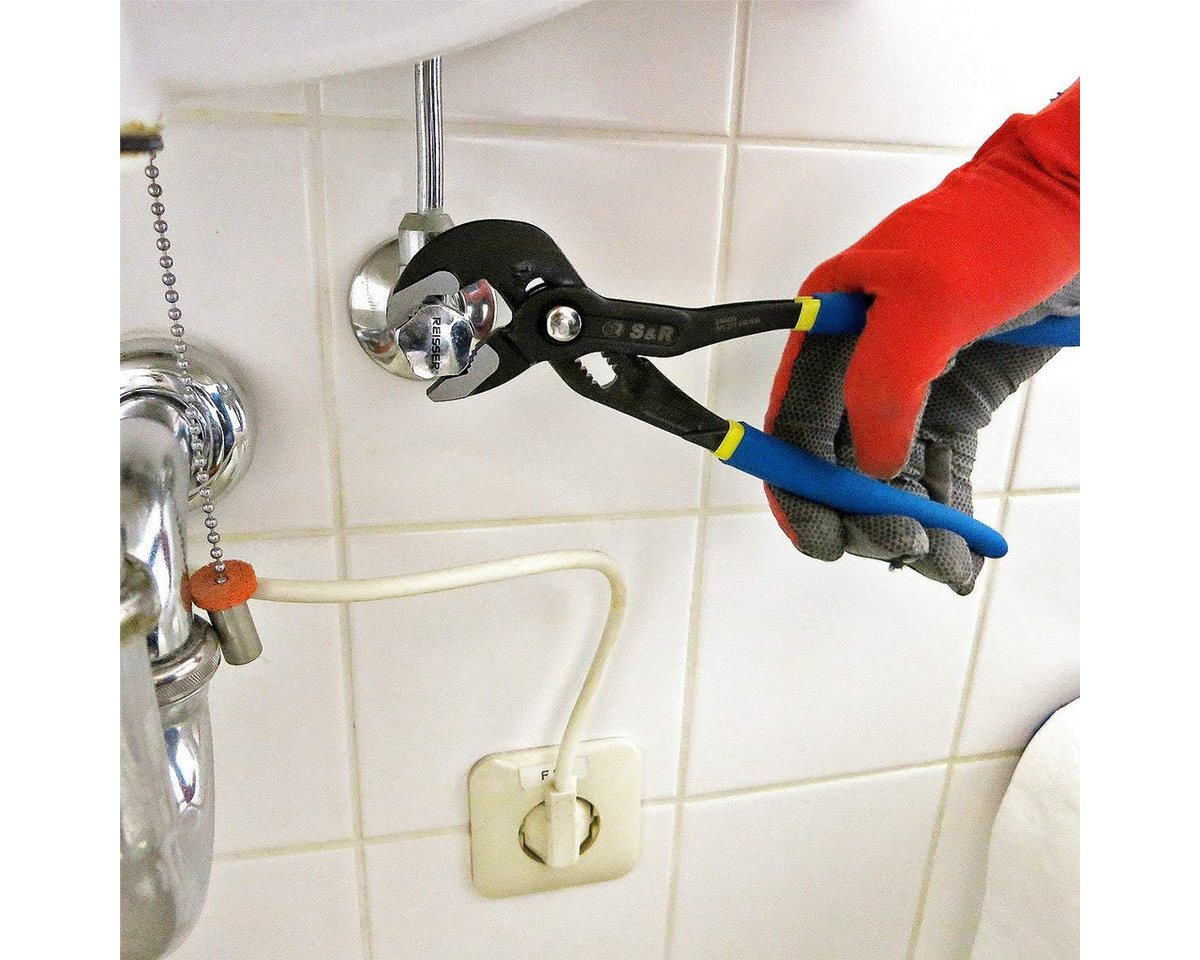 S&R Wasserpumpenzange 300x40mm, CR-V Stahl, phosphatiert, doppelt ummantelte Griffe, 1-tlg., der Schnelleinstellungs-Mechanismus ermöglicht einhändiges Arbeiten Bild 2