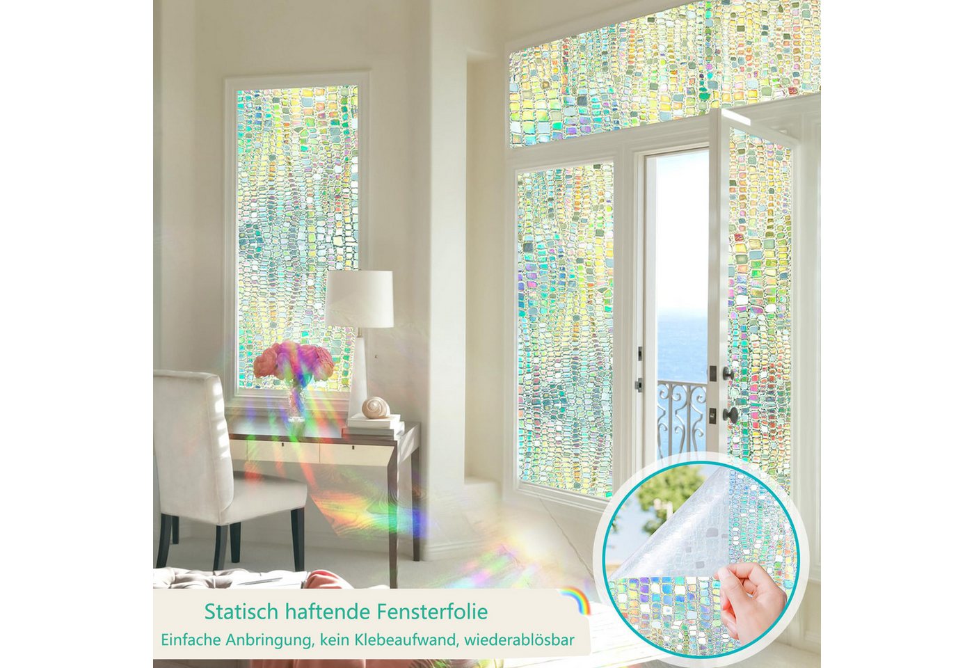 Coonoor Fensterfolie Selbsthaftend Blickdicht 3D Fensterfolie, Sichtschutzfolie für Fenster, Sonnenschutz Bild 3