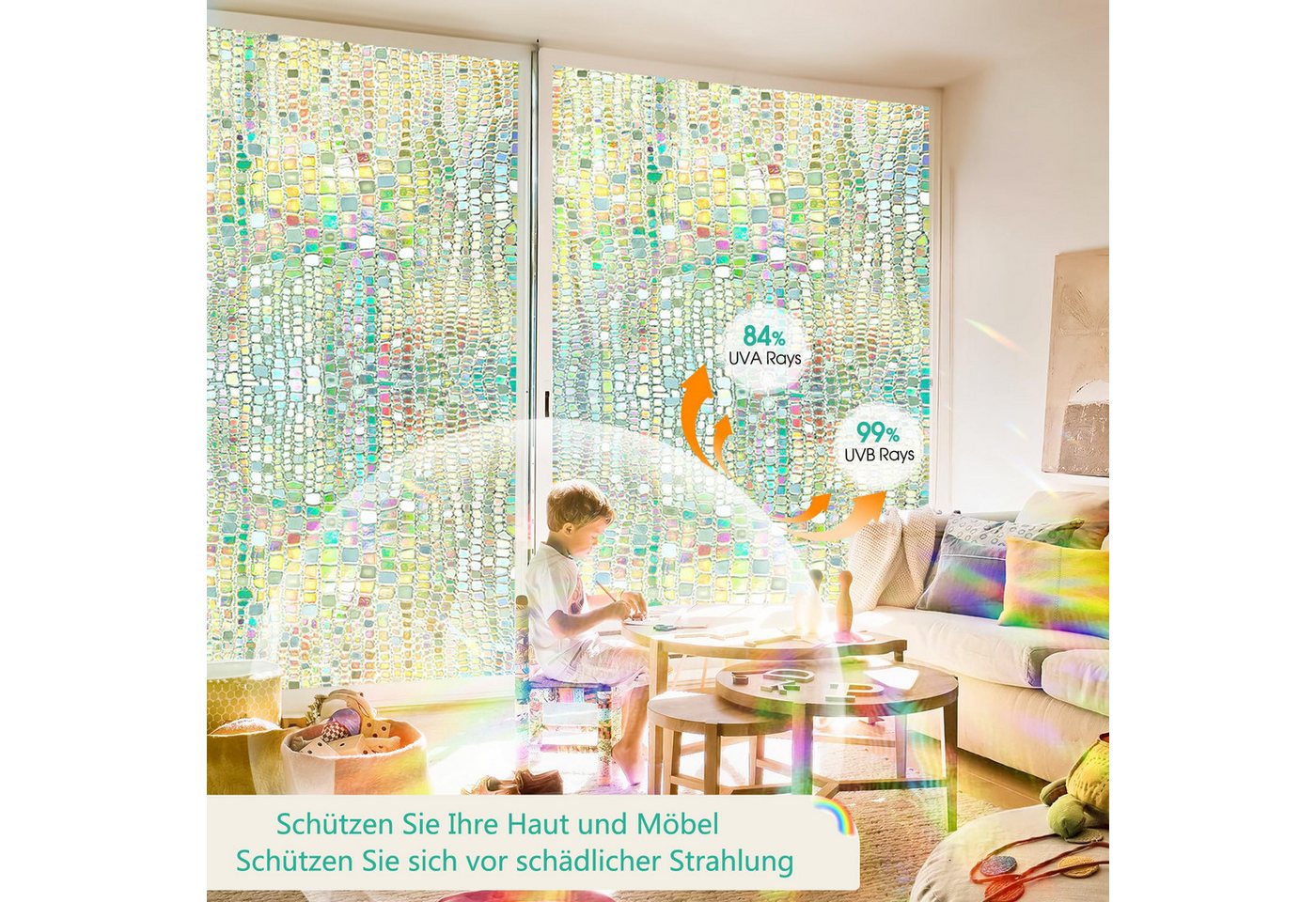 Coonoor Fensterfolie Selbsthaftend Blickdicht 3D Fensterfolie, Sichtschutzfolie für Fenster, Sonnenschutz Bild 5