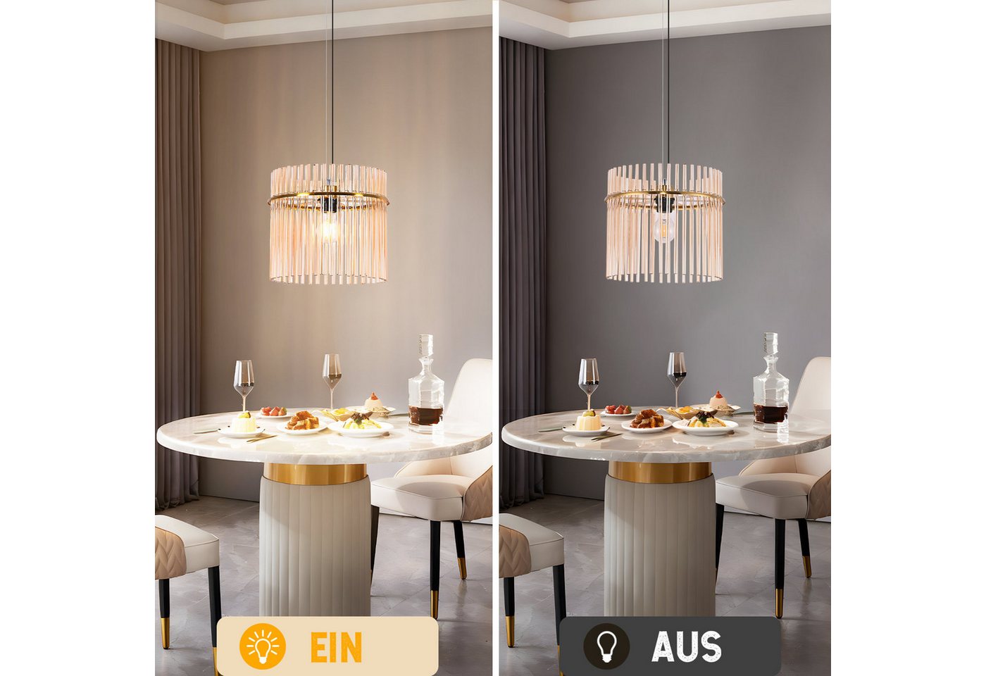 Nettlife Pendelleuchte Retro Gold/Schwarz kristall 1 Flammig E27 16/30 cm Hängeleuchte, ohne Leuchtmittel, für esstisch esszimmer Wohnzimmer Küche Bild 4