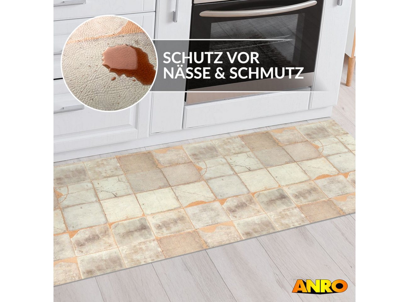 ANRO Küchenläufer abwaschbar Ethno LADY Läufer pflegeleicht Küchenteppich, Rechteckig, Höhe: 3 mm, robust schmutzabweisend 67x100cm Ethno Beige robust Bild 2