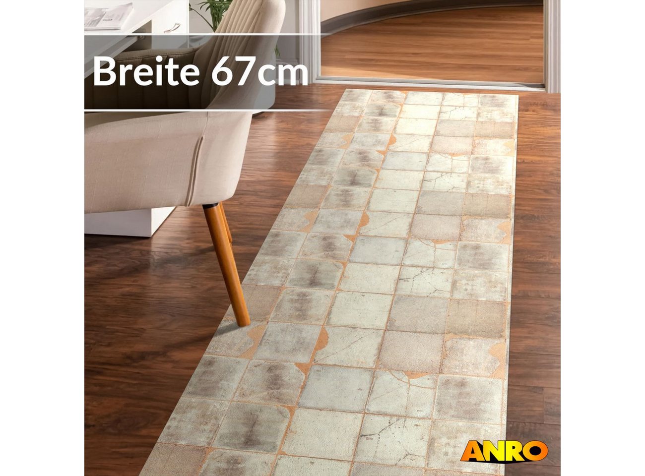 ANRO Küchenläufer abwaschbar Ethno LADY Läufer pflegeleicht Küchenteppich, Rechteckig, Höhe: 3 mm, robust schmutzabweisend 67x100cm Ethno Beige robust Bild 3