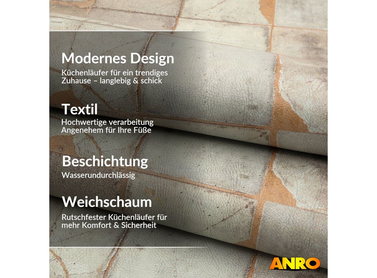 ANRO Küchenläufer abwaschbar Ethno LADY Läufer pflegeleicht Küchenteppich, Rechteckig, Höhe: 3 mm, robust schmutzabweisend 67x100cm Ethno Beige robust Bild 5