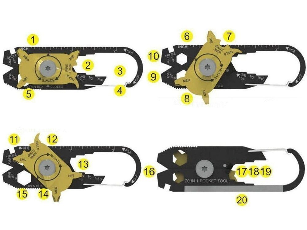 VERK GROUP Multitool Multitool Pockettool 20-in-1 Schlüsselanhänger Outdoor Camping Jagd We
