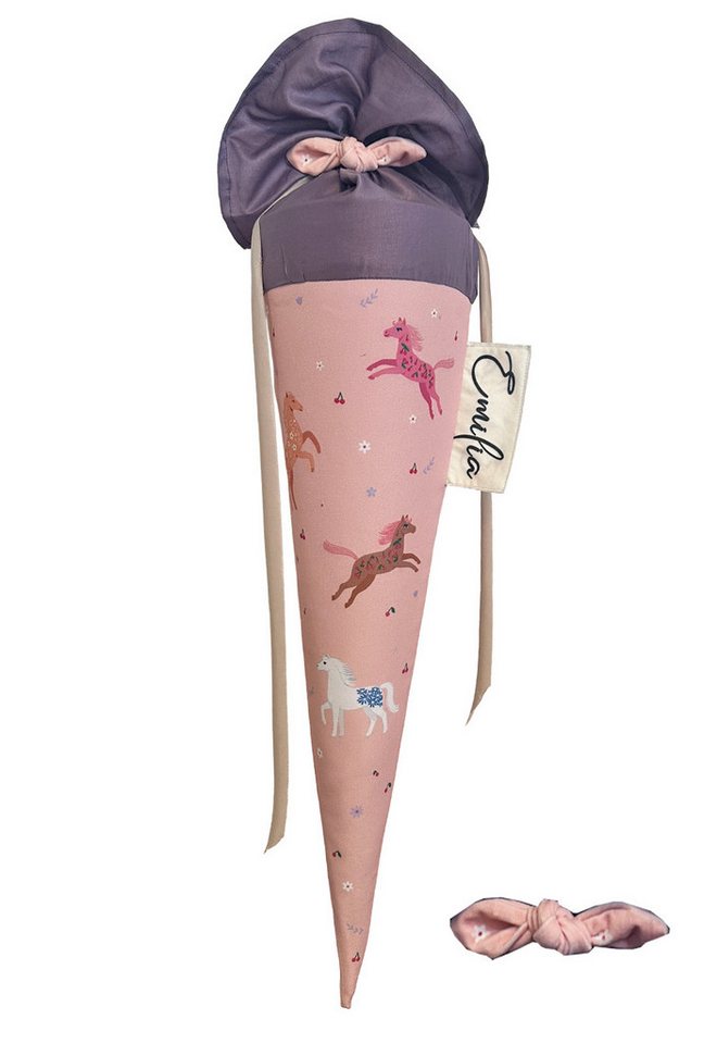 coopz Schultüte Pferd 70 cm mit Haarschleife Textil Handmade- Personalisierung möglich