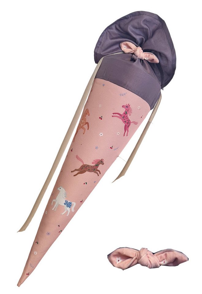 coopz Schultüte Pferd 70 cm mit Haarschleife Textil Handmade- Personalisierung möglich Bild 2