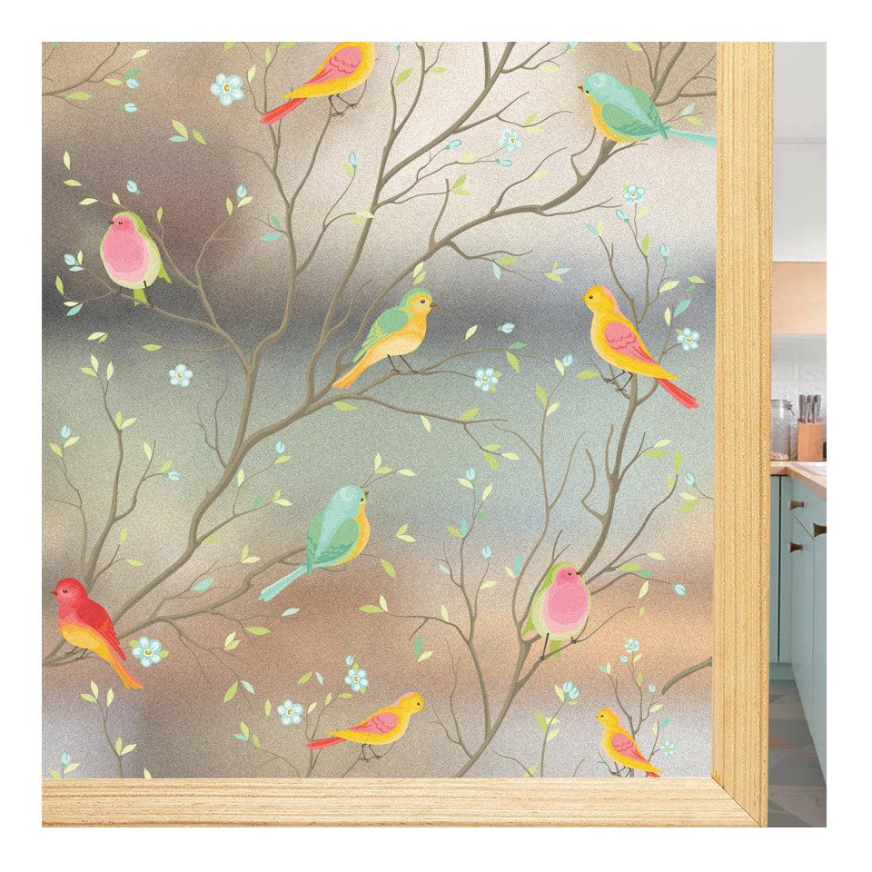 Diwzbyn Fensterfolie Blickdicht, Selbsthaftend Milchglasfolie, Sichtschutzfolie Fenster, Sonnenschutzfolie Statisch Haftend Anti UV Dekorfolie Vogel Bild 4