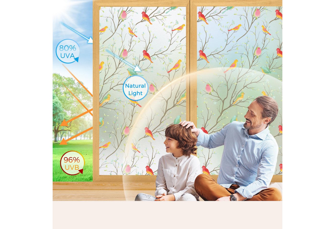 Diwzbyn Fensterfolie Blickdicht, Selbsthaftend Milchglasfolie, Sichtschutzfolie Fenster, Sonnenschutzfolie Statisch Haftend Anti UV Dekorfolie Vogel Bild 5