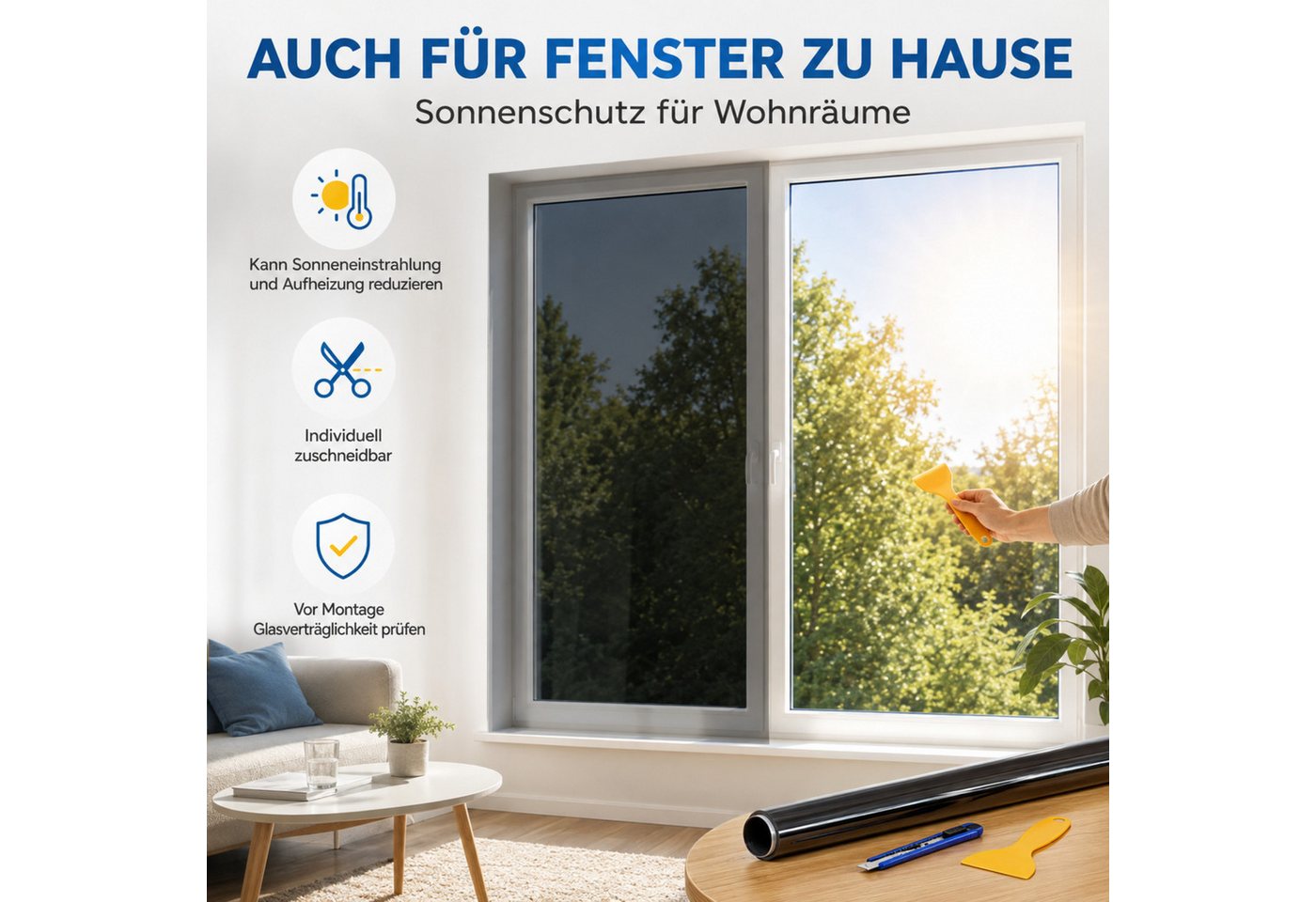 HS.SUPPLY Sonnenschutz-Fensterfolie Auto Tönungsfolie 5–72 % Scheibenfolie UV-Schutz Schwarz zuschneidbar, Glatt, Wählbare Lichtdurchlässigkeit von 5 bis 72 %, Zuschneidbar, Reißfest