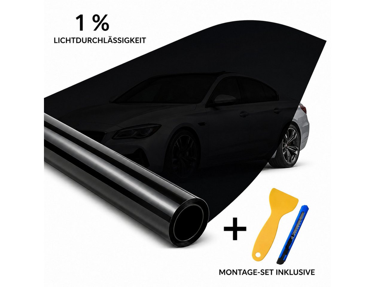 HS.SUPPLY Sonnenschutz-Fensterfolie Auto Tönungsfolie 5–72 % Scheibenfolie UV-Schutz Schwarz zuschneidbar, Glatt, Wählbare Lichtdurchlässigkeit von 5 bis 72 %, Zuschneidbar, Reißfest Bild 2
