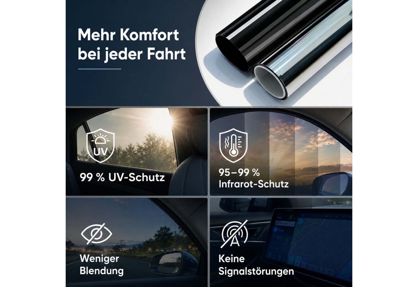 HS.SUPPLY Sonnenschutz-Fensterfolie Auto Tönungsfolie 5–72 % Scheibenfolie UV-Schutz Schwarz zuschneidbar, Glatt, Wählbare Lichtdurchlässigkeit von 5 bis 72 %, Zuschneidbar, Reißfest Bild 5