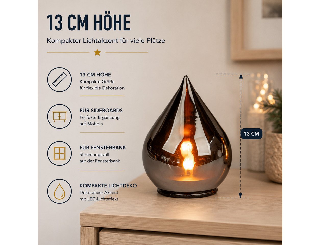 Kremers Schatzkiste LED Dekolicht LED Deko Tropfen 13 cm Farbglas mit Timer 6h/18h Ambientbeleuchtung, LED fest integriert Bild 2