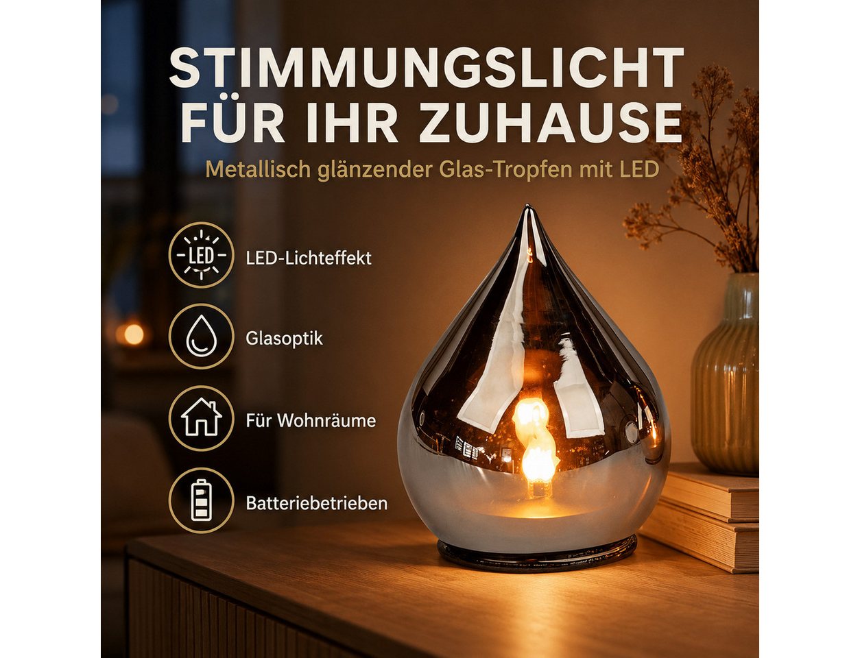 Kremers Schatzkiste LED Dekolicht LED Deko Tropfen 13 cm Farbglas mit Timer 6h/18h Ambientbeleuchtung, LED fest integriert Bild 4