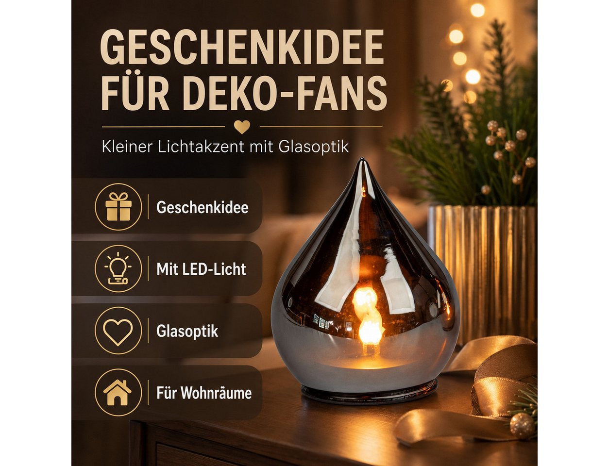 Kremers Schatzkiste LED Dekolicht LED Deko Tropfen 13 cm Farbglas mit Timer 6h/18h Ambientbeleuchtung, LED fest integriert Bild 5