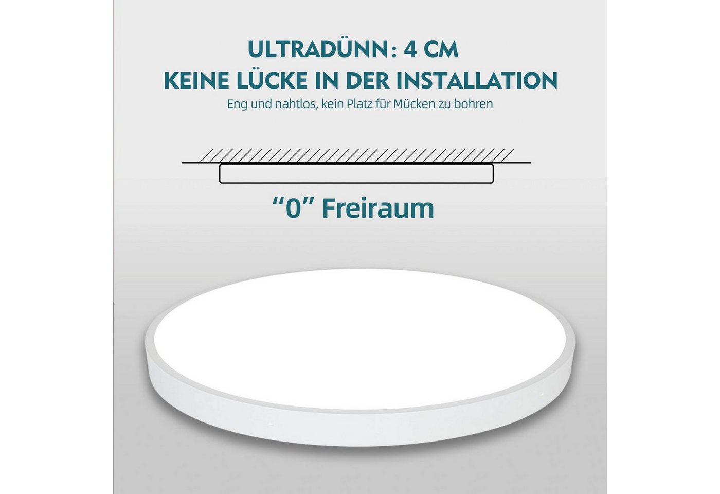 style home LED Deckenleuchte Deckenlampe, 48W-Ø50x4cm, LED fest integriert, Warmweiß 3000K, nicht dimmbar ohne Fernbedienung, für Wohnzimmer Schlafzimmer Büro Küche, Ø50x4cm, Weiß Bild 2