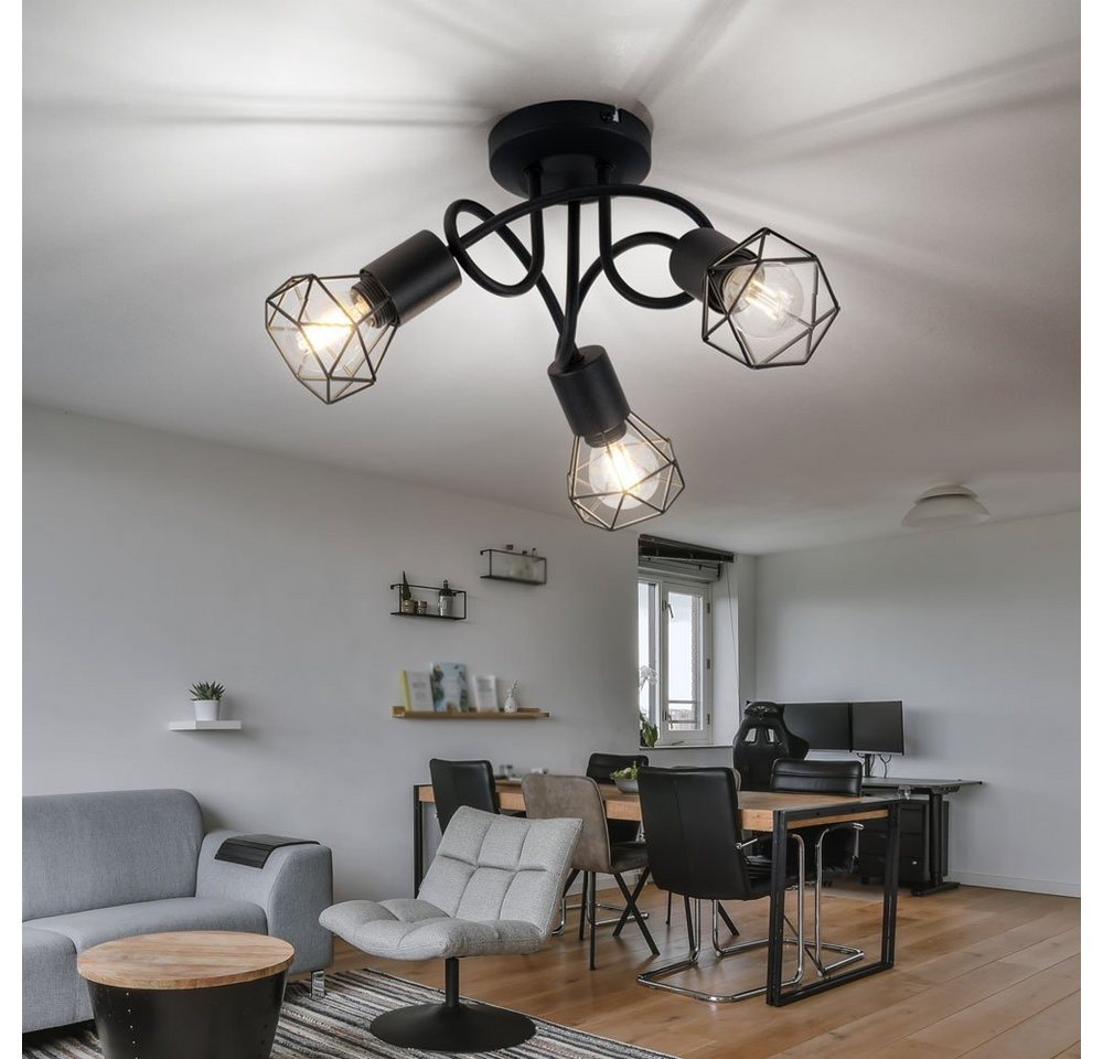 GLOBO LIGHTING LED Deckenleuchte, Leuchtmittel inklusive, Warmweiß, Decken Strahler Retro Käfig Lampe schwarz Wohn Zimmer Spot Leuchte-