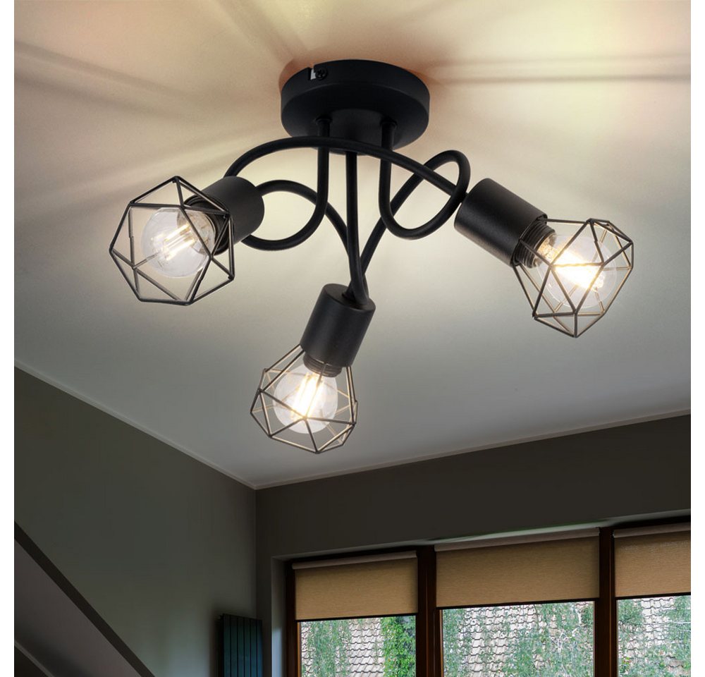 GLOBO LIGHTING LED Deckenleuchte, Leuchtmittel inklusive, Warmweiß, Decken Strahler Retro Käfig Lampe schwarz Wohn Zimmer Spot Leuchte- Bild 3